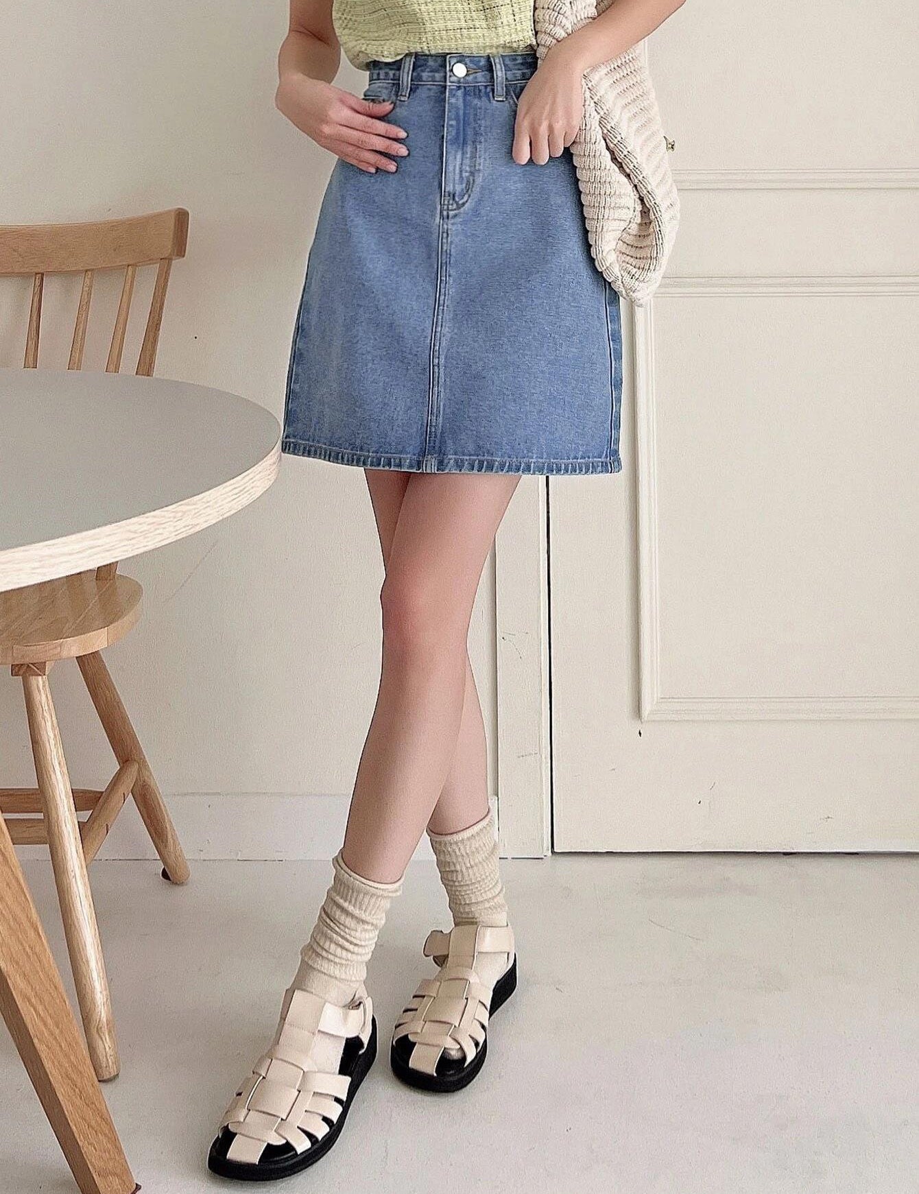 KOTTY Solid Women A-line Light Blue Skirt 