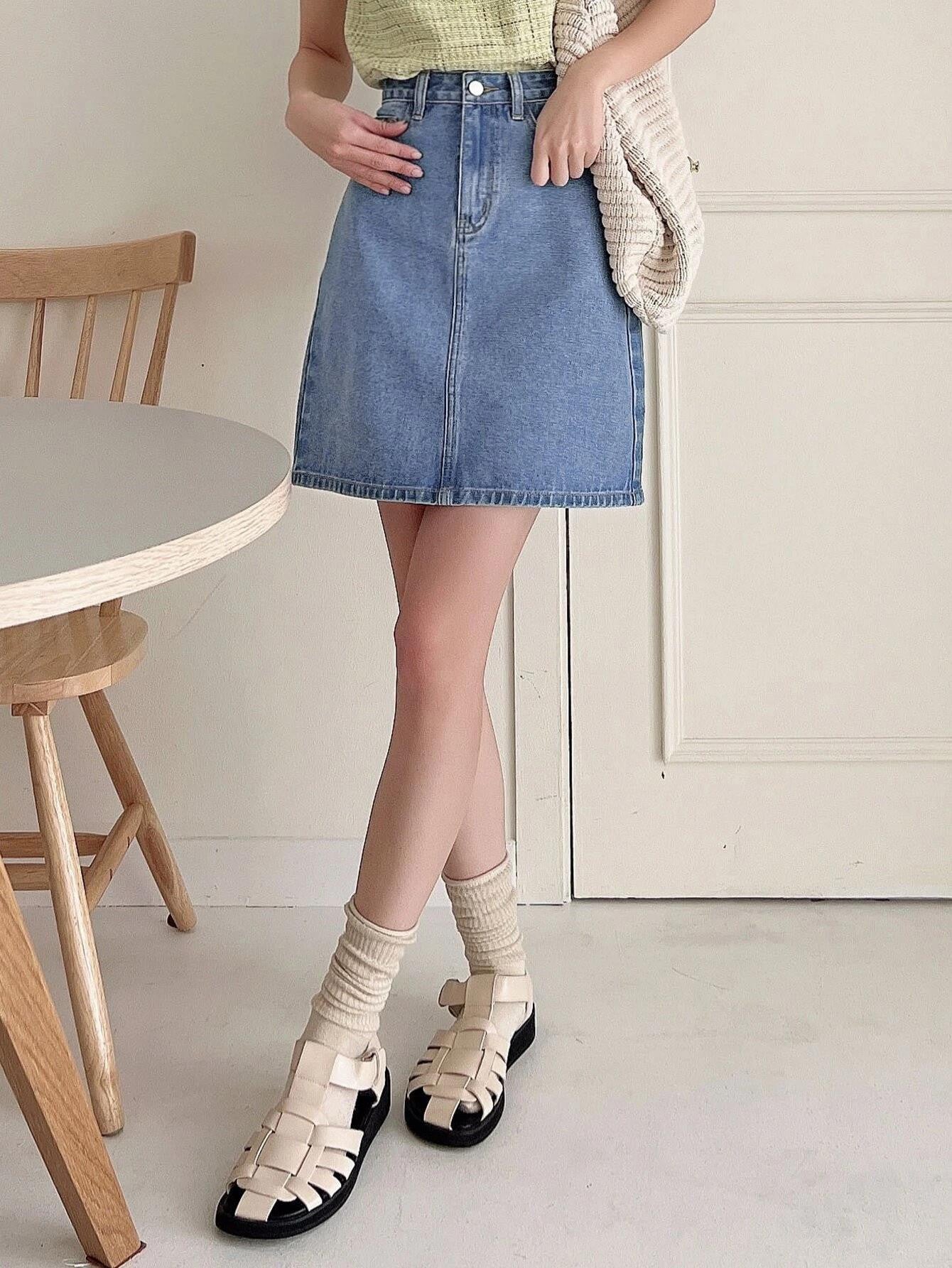 KOTTY Solid Women A-line Light Blue Skirt 