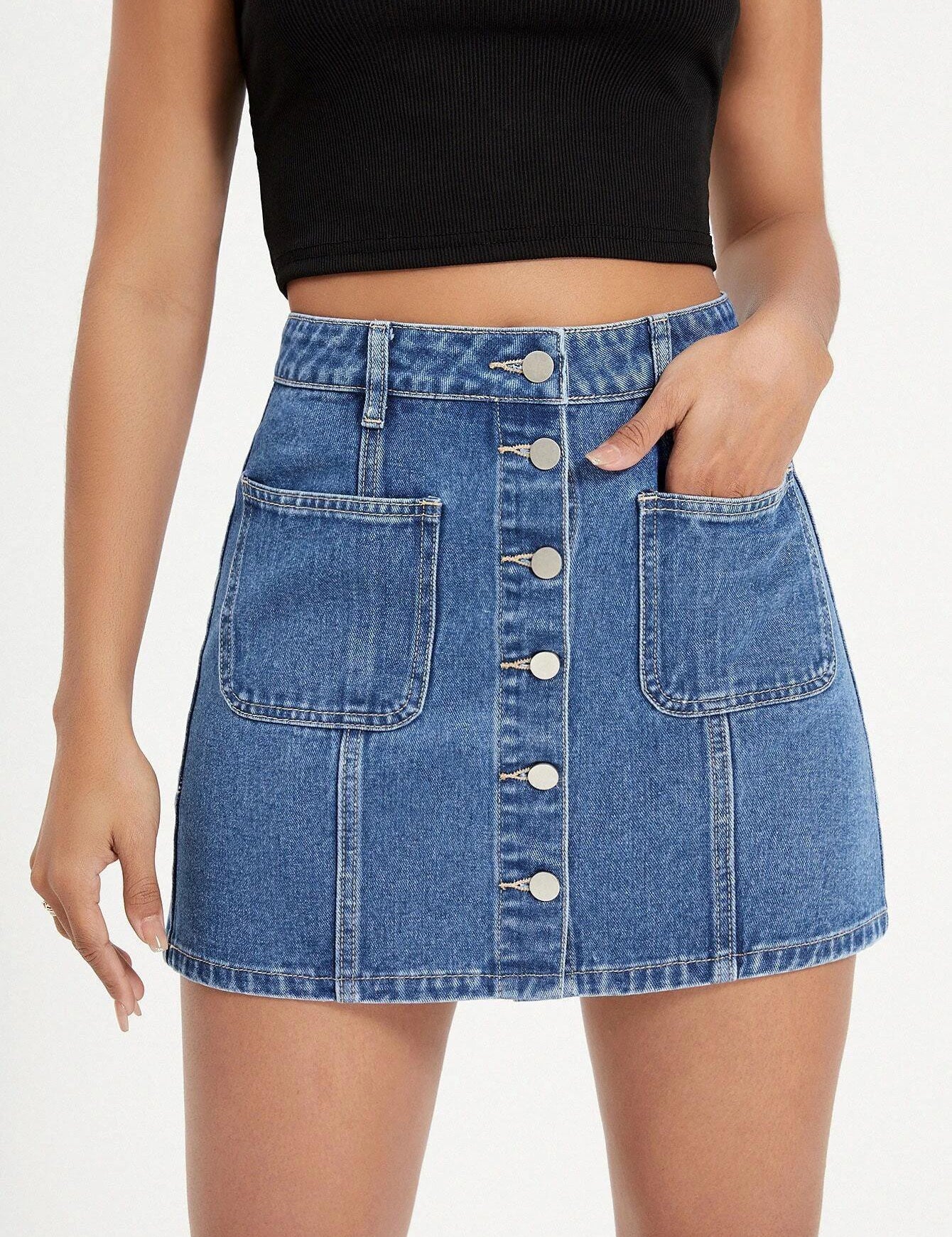 KOTTY Solid Women A-line Blue Skirt 