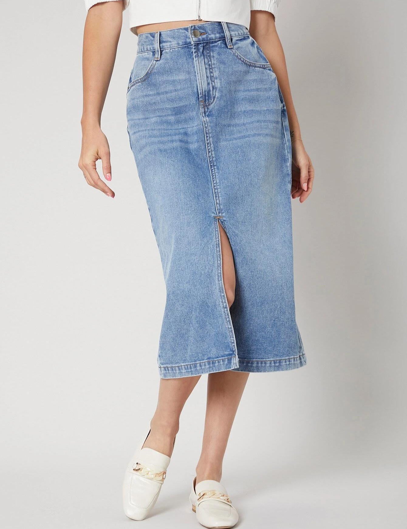 KOTTY Solid Women A-line Light Blue Skirt 