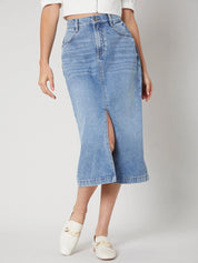 KOTTY Solid Women A-line Light Blue Skirt 