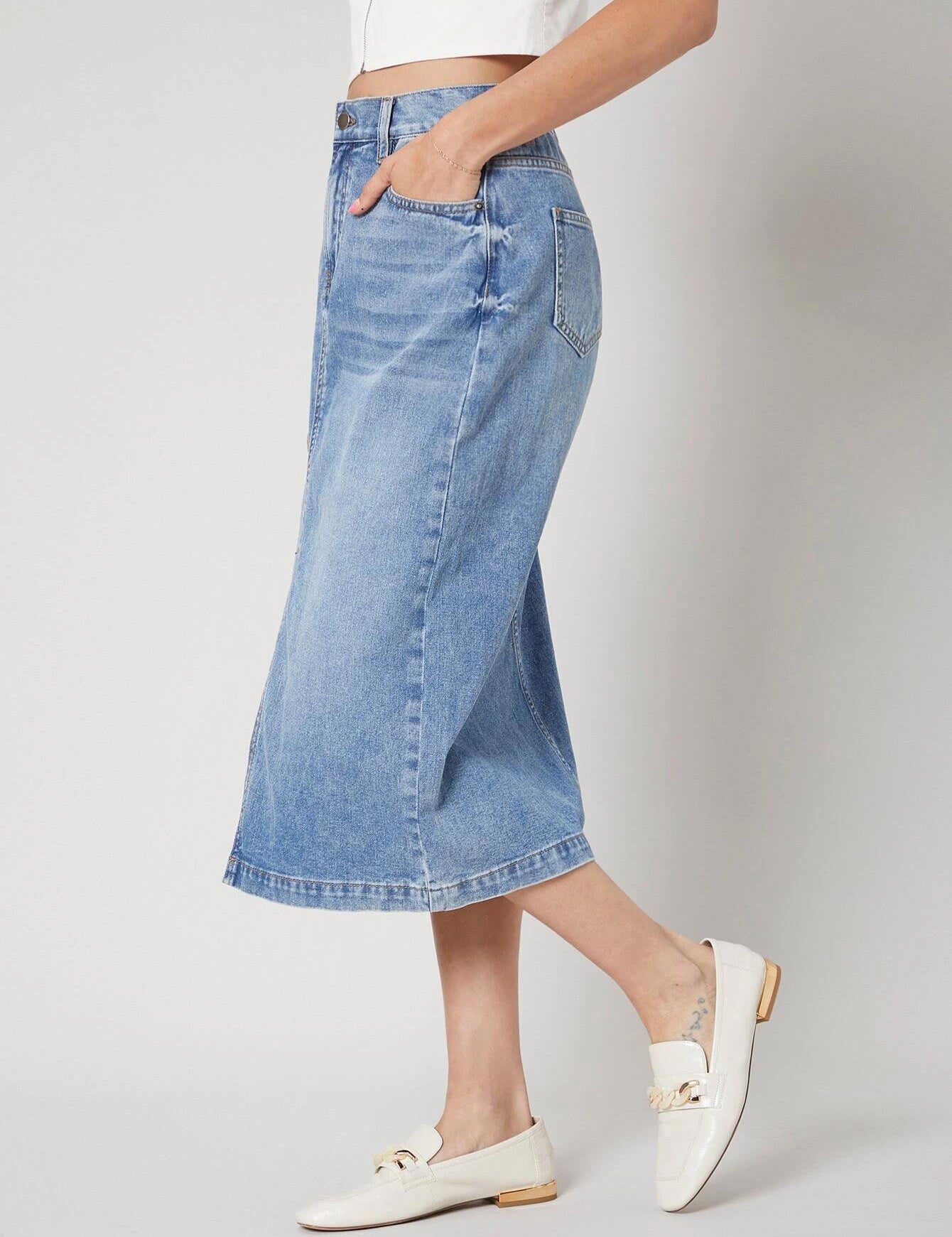 KOTTY Solid Women A-line Light Blue Skirt 