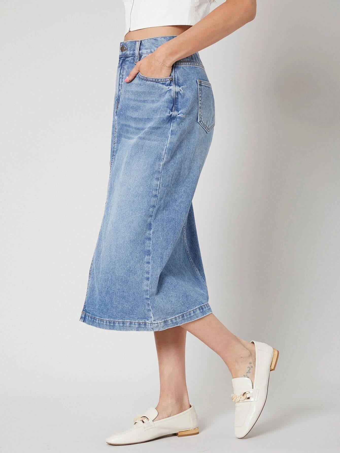 KOTTY Solid Women A-line Light Blue Skirt 