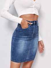 KOTTY Washed Women Pencil Blue Skirt 