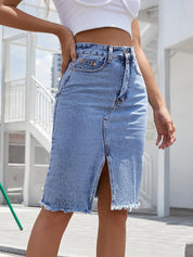 KOTTY Washed Women Pencil Light Blue Skirt 