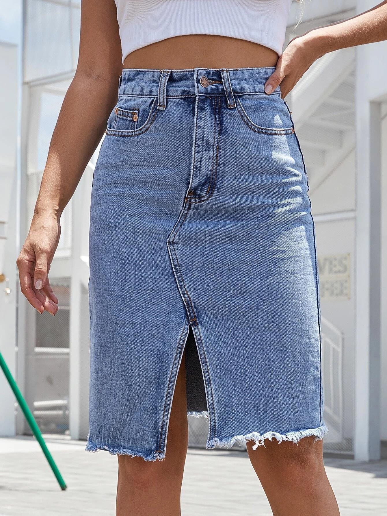KOTTY Washed Women Pencil Light Blue Skirt 