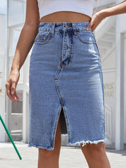 KOTTY Washed Women Pencil Light Blue Skirt 