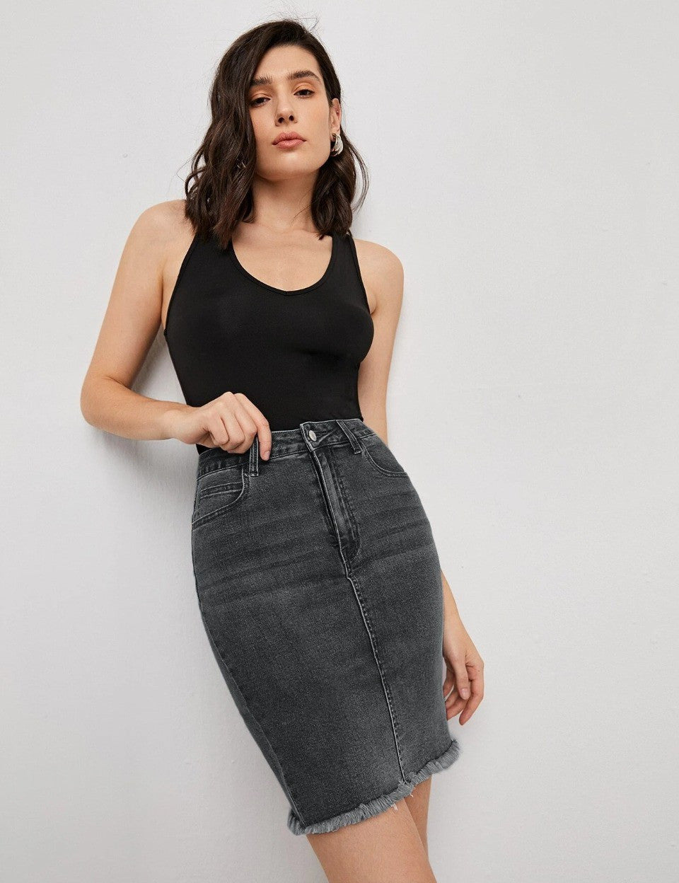 KOTTY Washed Women Pencil Black Skirt 