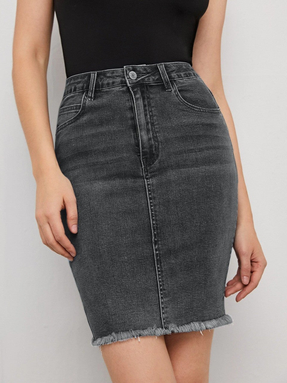 KOTTY Washed Women Pencil Black Skirt 
