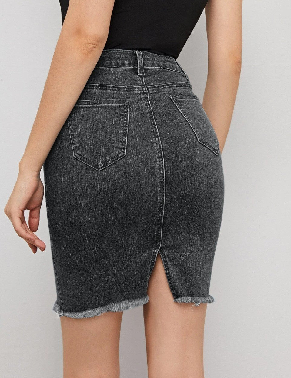 KOTTY Washed Women Pencil Black Skirt 
