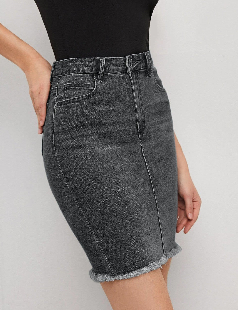 KOTTY Washed Women Pencil Black Skirt 