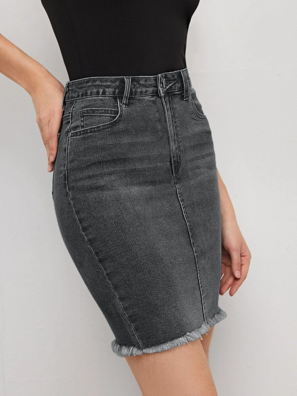 KOTTY Washed Women Pencil Black Skirt 