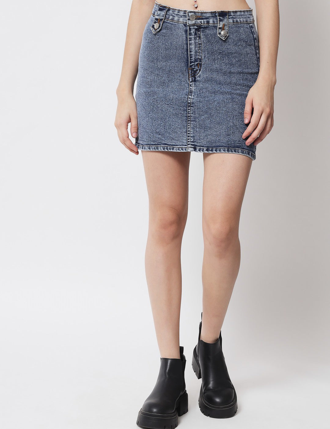KOTTY Solid Women Straight Blue Skirt 