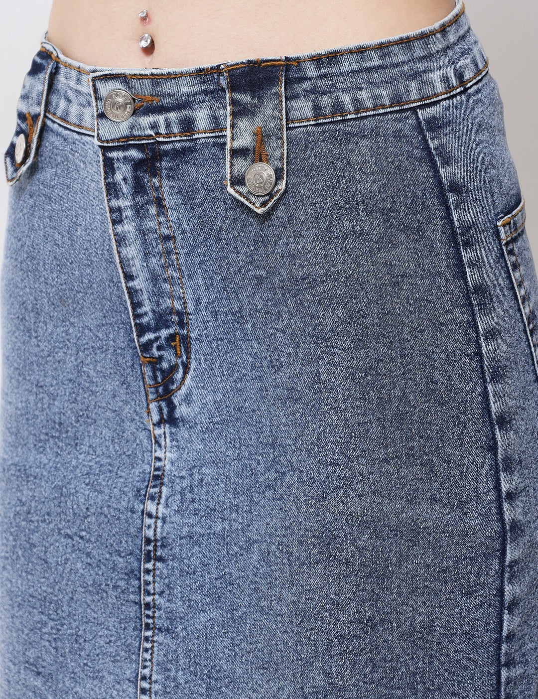 KOTTY Solid Women Straight Blue Skirt 
