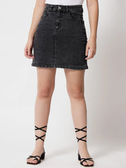 KOTTY Solid Women Straight Black Skirt 