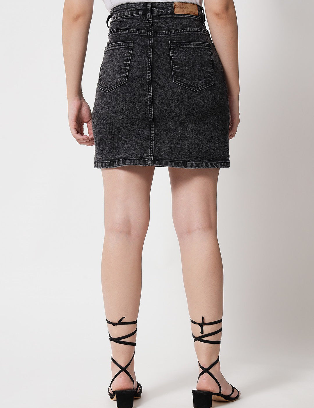 KOTTY Solid Women Straight Black Skirt 