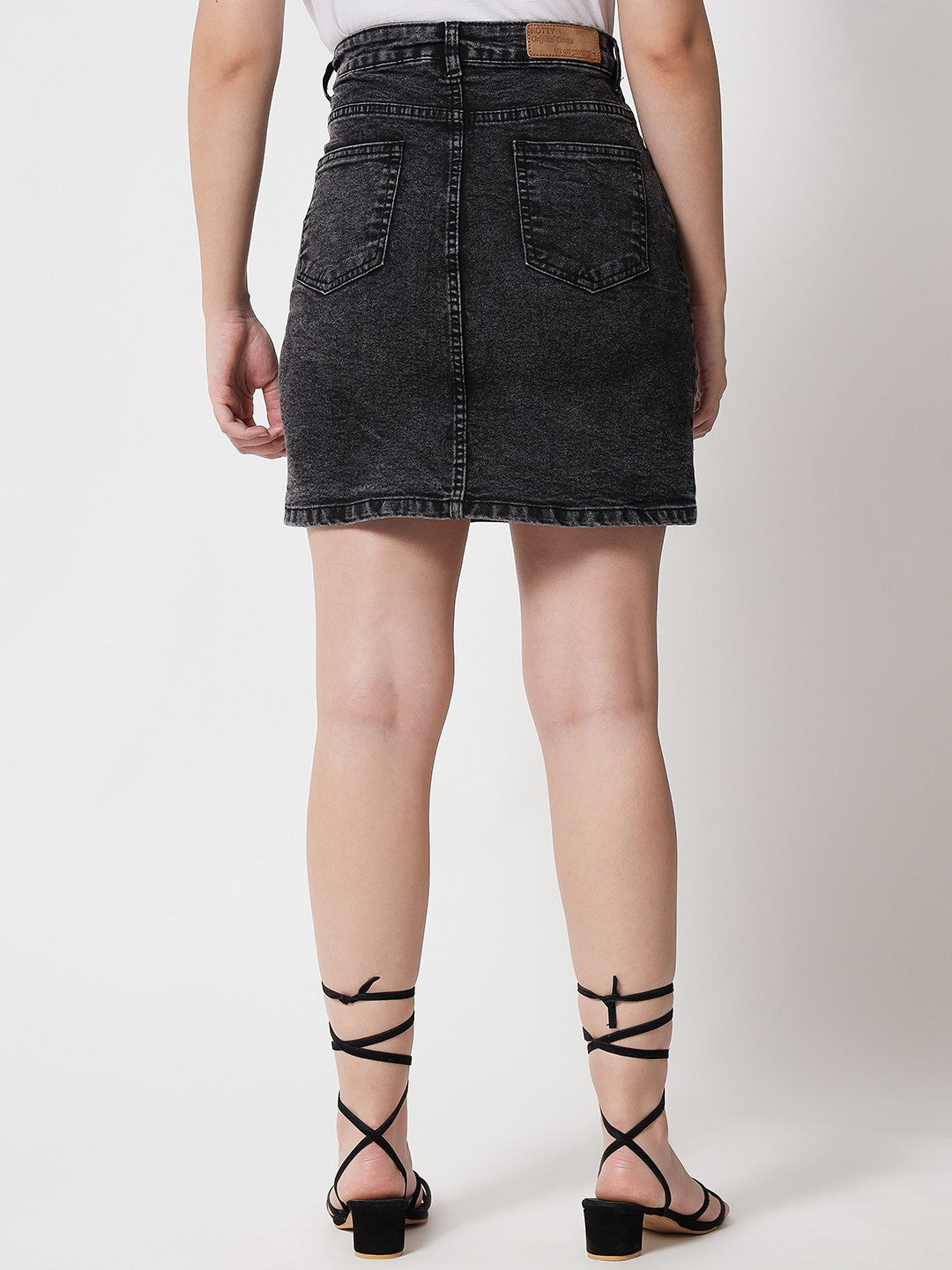 KOTTY Solid Women Straight Black Skirt 