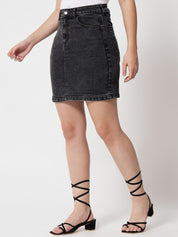 KOTTY Solid Women Straight Black Skirt 