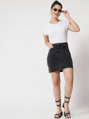 KOTTY Solid Women Straight Black Skirt 
