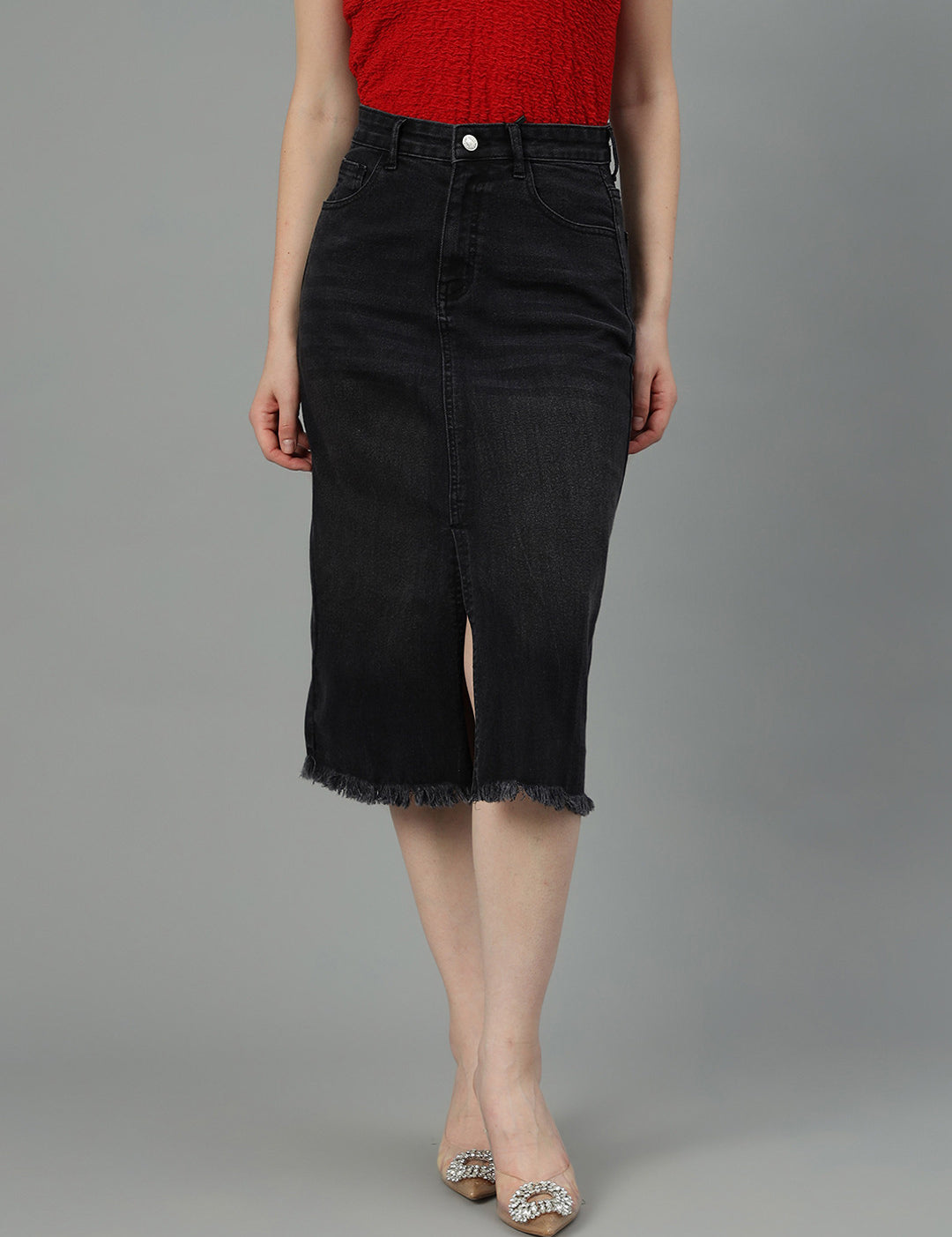 KOTTY Solid Women Pencil Black Skirt 