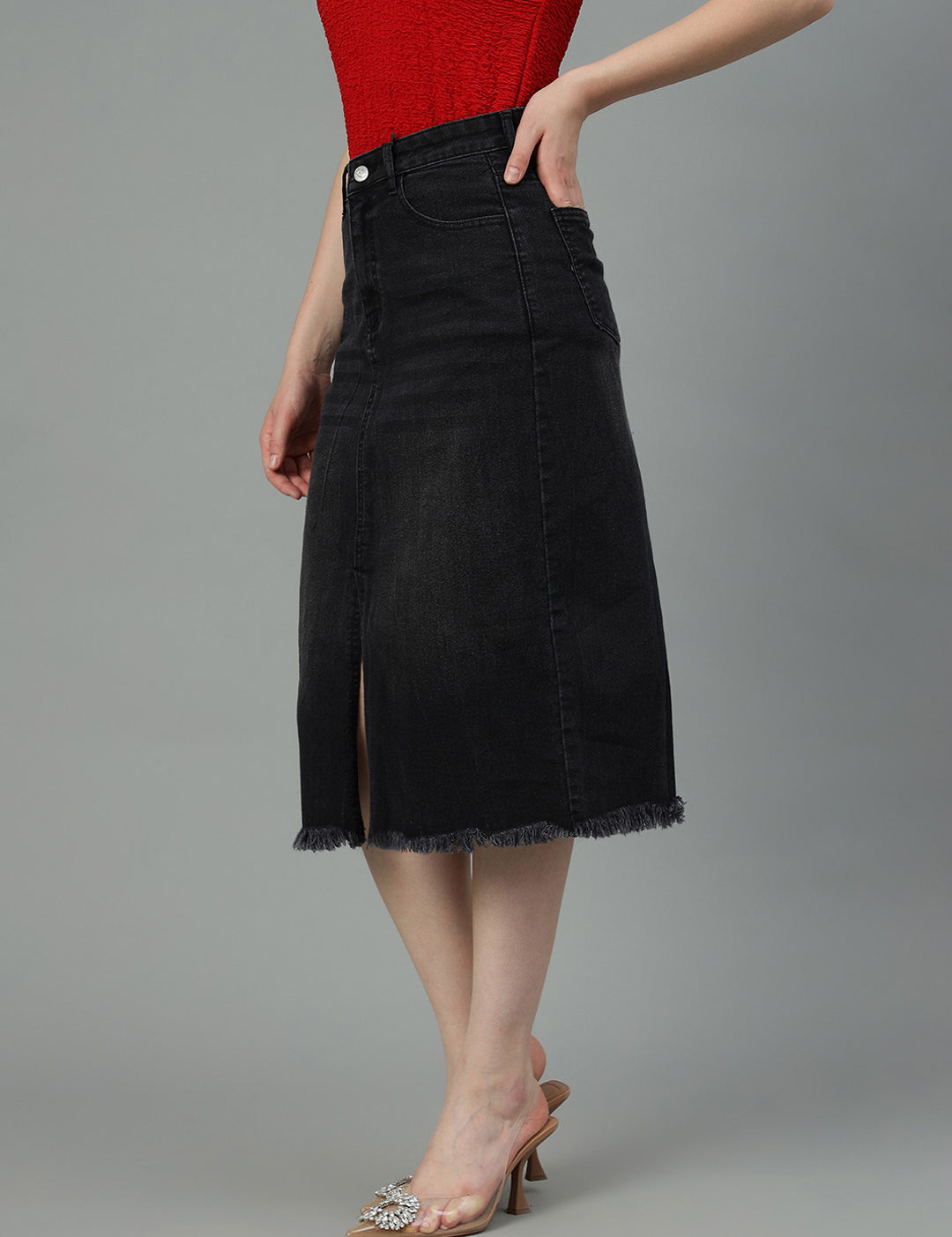 KOTTY Solid Women Pencil Black Skirt 