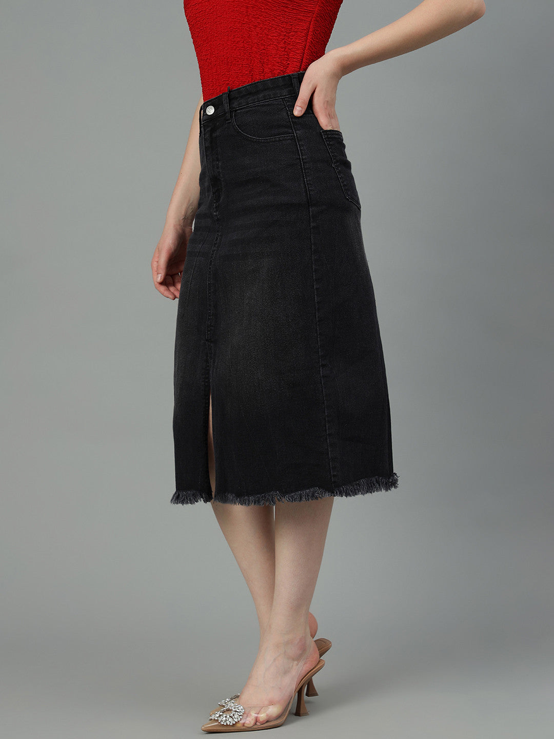 KOTTY Solid Women Pencil Black Skirt 