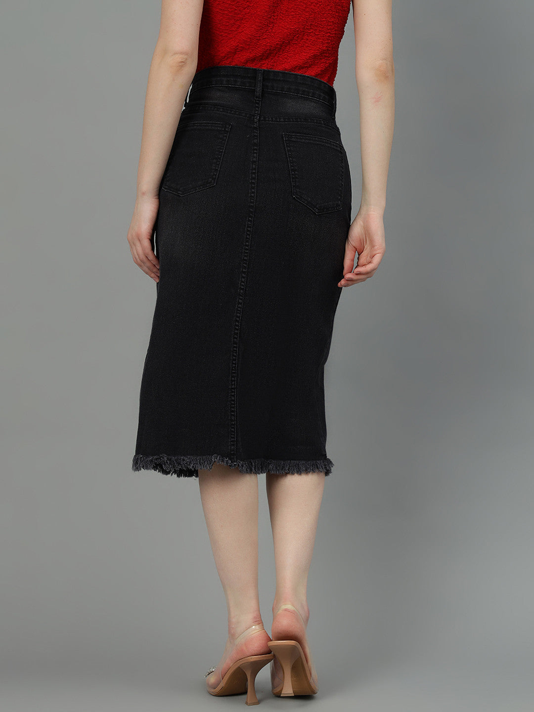 KOTTY Solid Women Pencil Black Skirt 