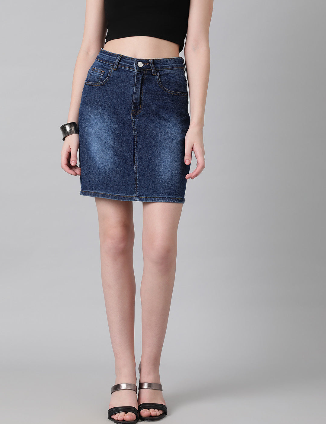 KOTTY Solid Women Pencil Dark Blue Skirt 