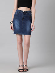 KOTTY Solid Women Pencil Dark Blue Skirt 