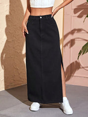 KOTTY Solid Women Straight Black Skirt 