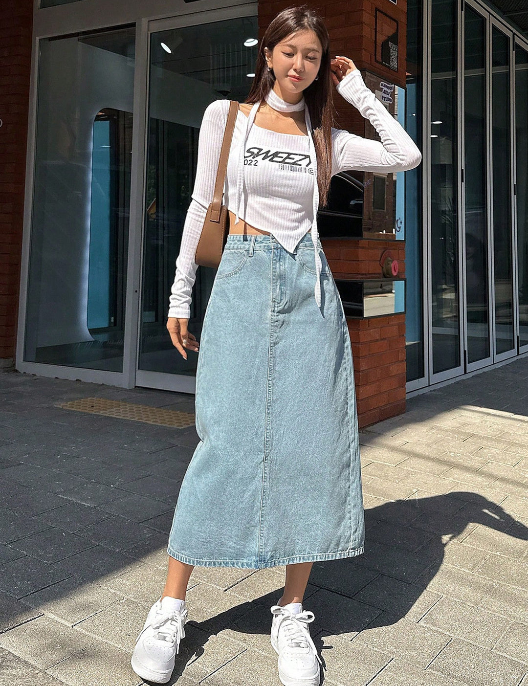KOTTY Solid Women Straight Light Blue Skirt 