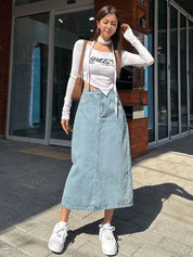 KOTTY Solid Women Straight Light Blue Skirt 