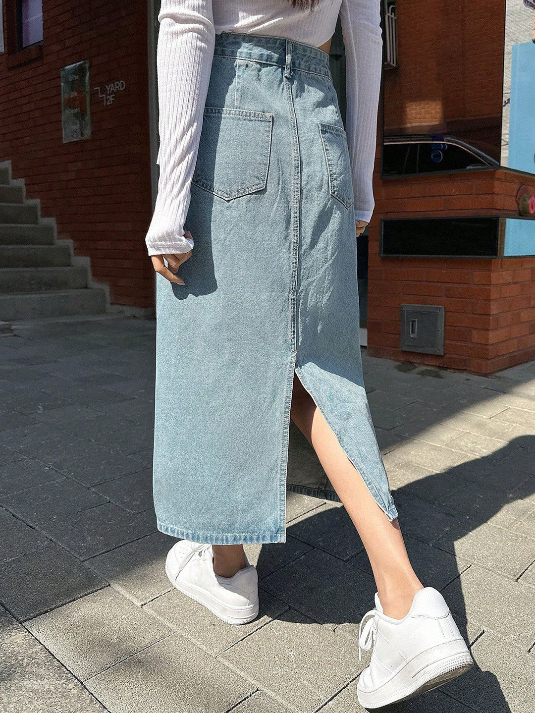 KOTTY Solid Women Straight Light Blue Skirt 