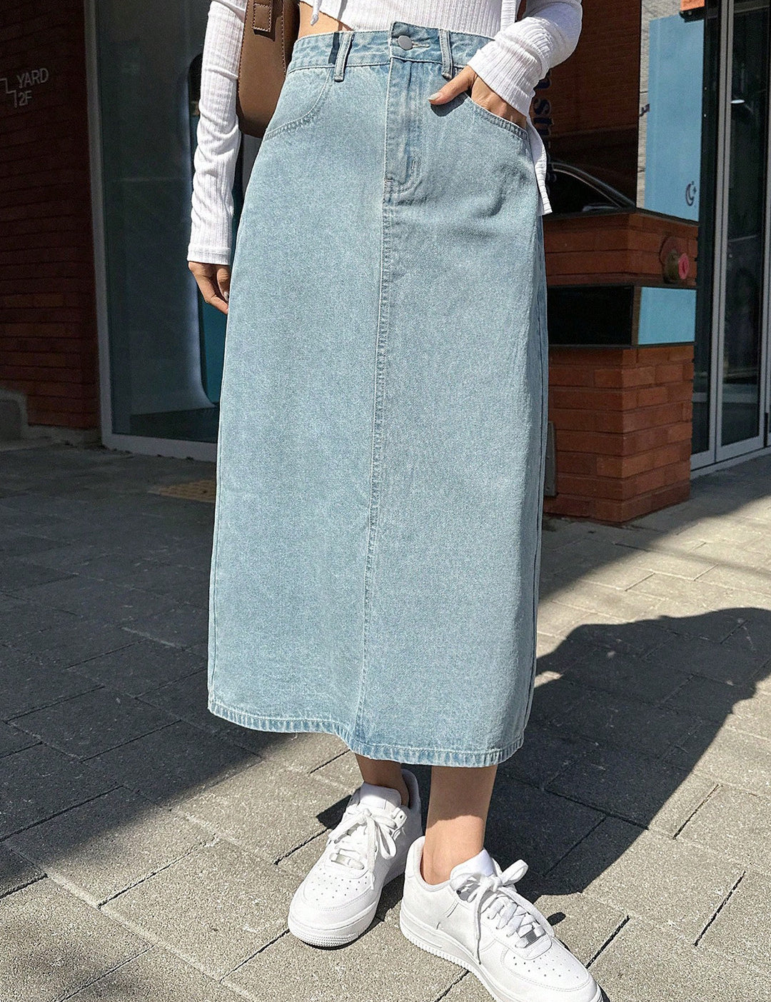 KOTTY Solid Women Straight Light Blue Skirt 