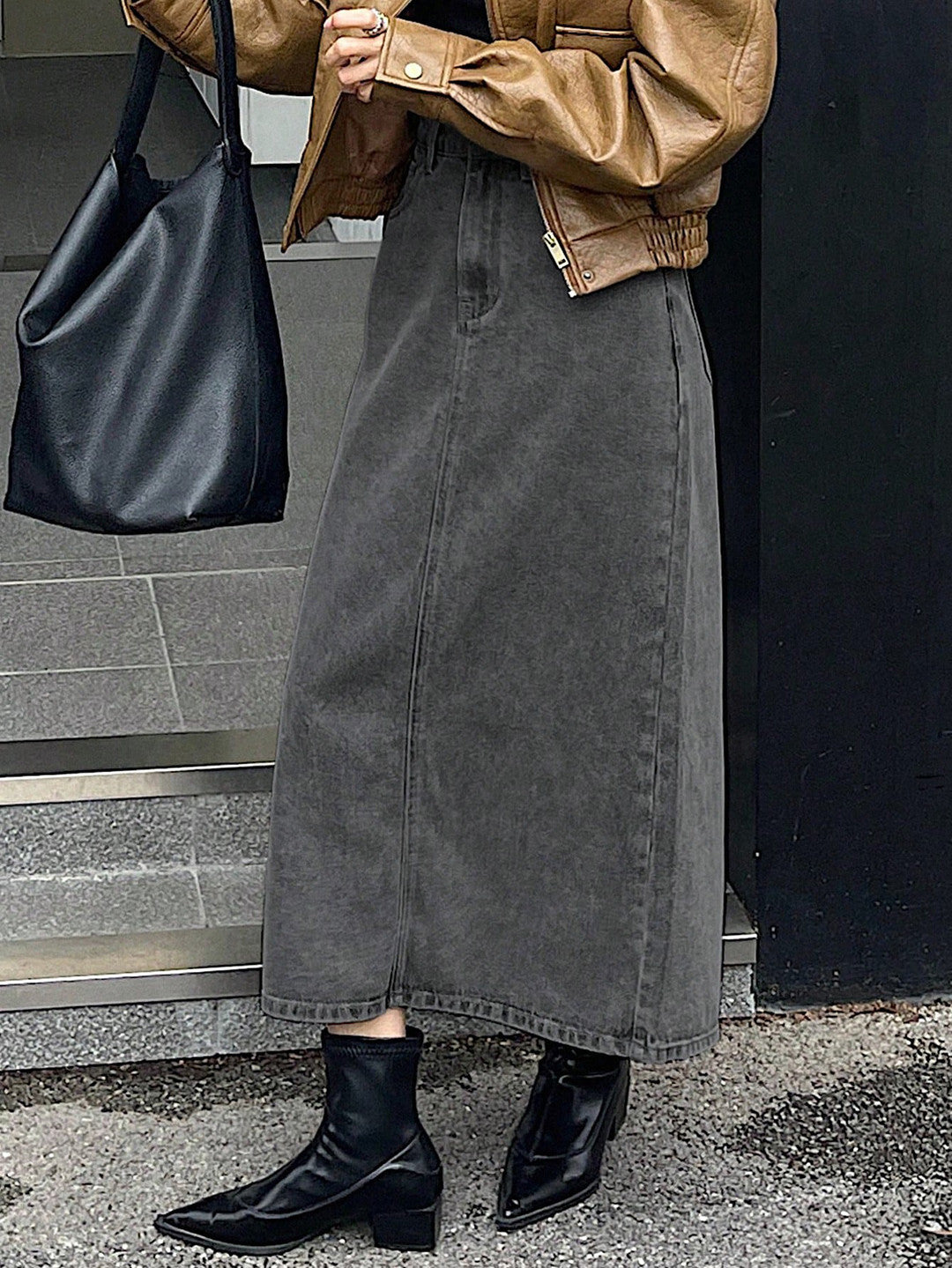 KOTTY Solid Women Straight Grey Skirt 