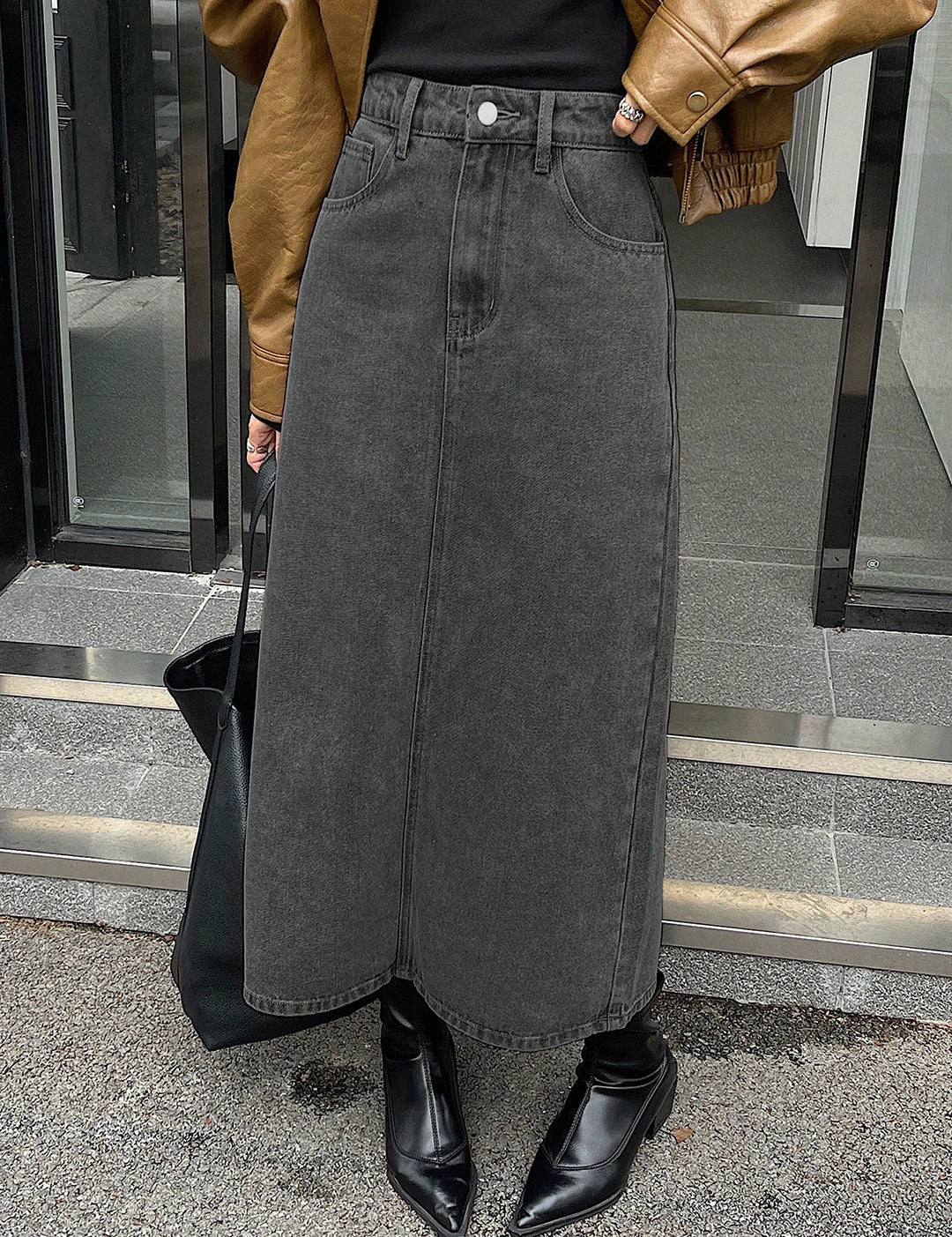 KOTTY Solid Women Straight Grey Skirt 