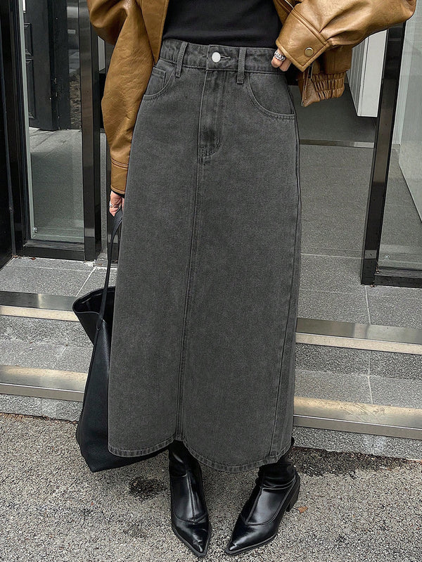 KOTTY Solid Women Straight Grey Skirt 