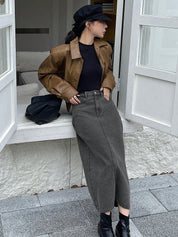 KOTTY Solid Women Straight Grey Skirt 