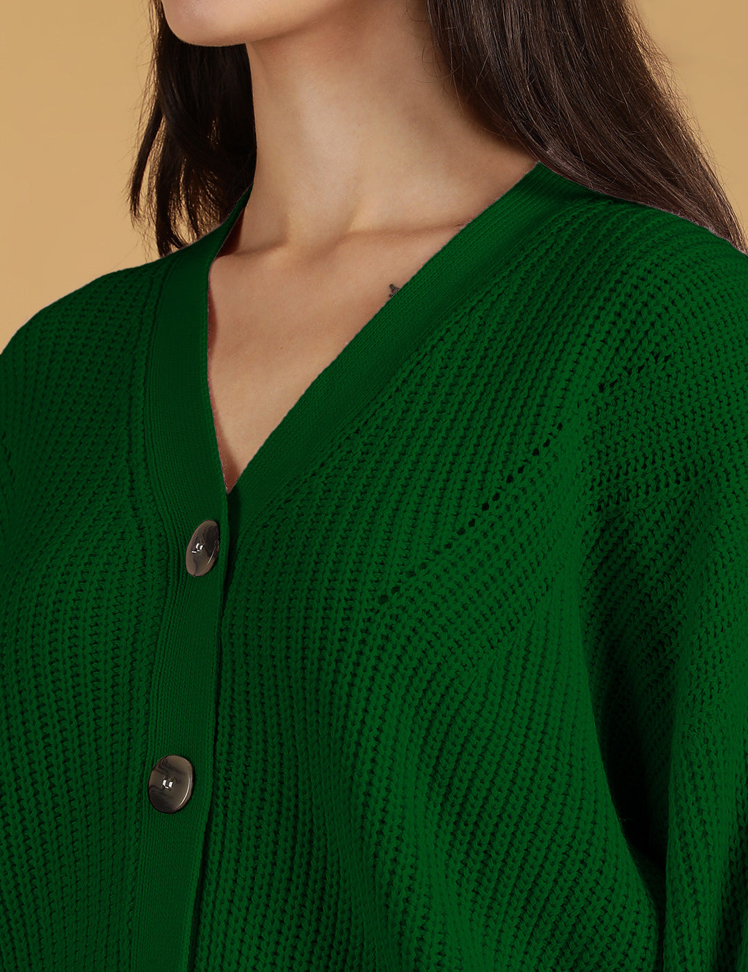 KOTTY Solid V Neck Casual Women Green Sweater 