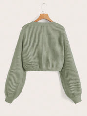 KOTTY Self Design V Neck Casual Women Green Sweater 
