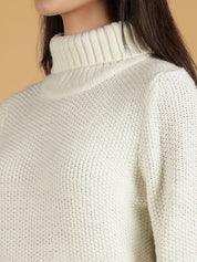 KOTTY Solid High Neck Casual Women White Sweater 