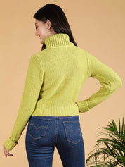 KOTTY Self Design Turtle Neck Casual Women Green Sweater 