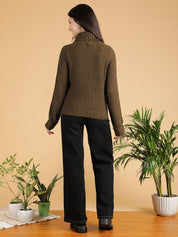 KOTTY Woven Collared Neck Casual Women Brown Sweater 