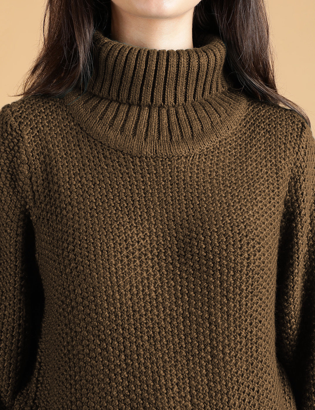 KOTTY Woven Collared Neck Casual Women Brown Sweater 