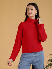 KOTTY Woven Collared Neck Casual Women Red Sweater 