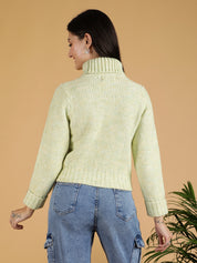 KOTTY Solid High Neck Casual Women Light Green Sweater 