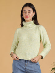 KOTTY Solid High Neck Casual Women Light Green Sweater 