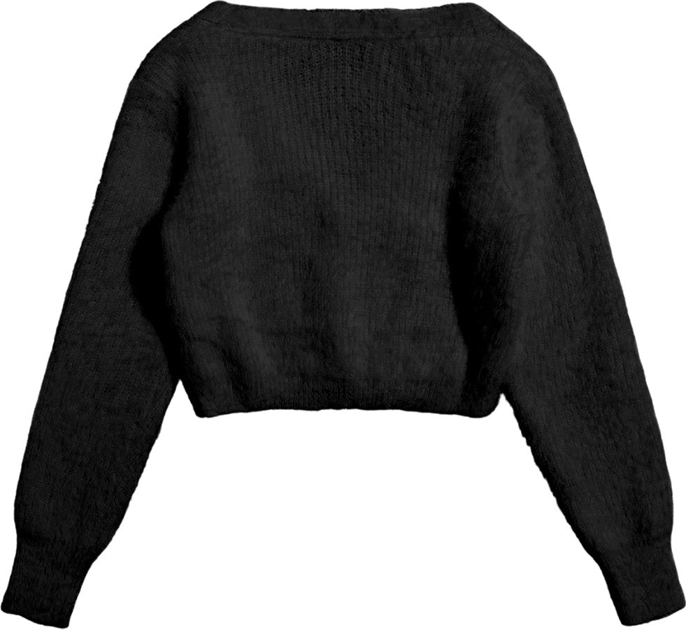 KOTTY Self Design V Neck Casual Women Black Sweater 