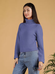KOTTY Solid High Neck Casual Women Purple Sweater 