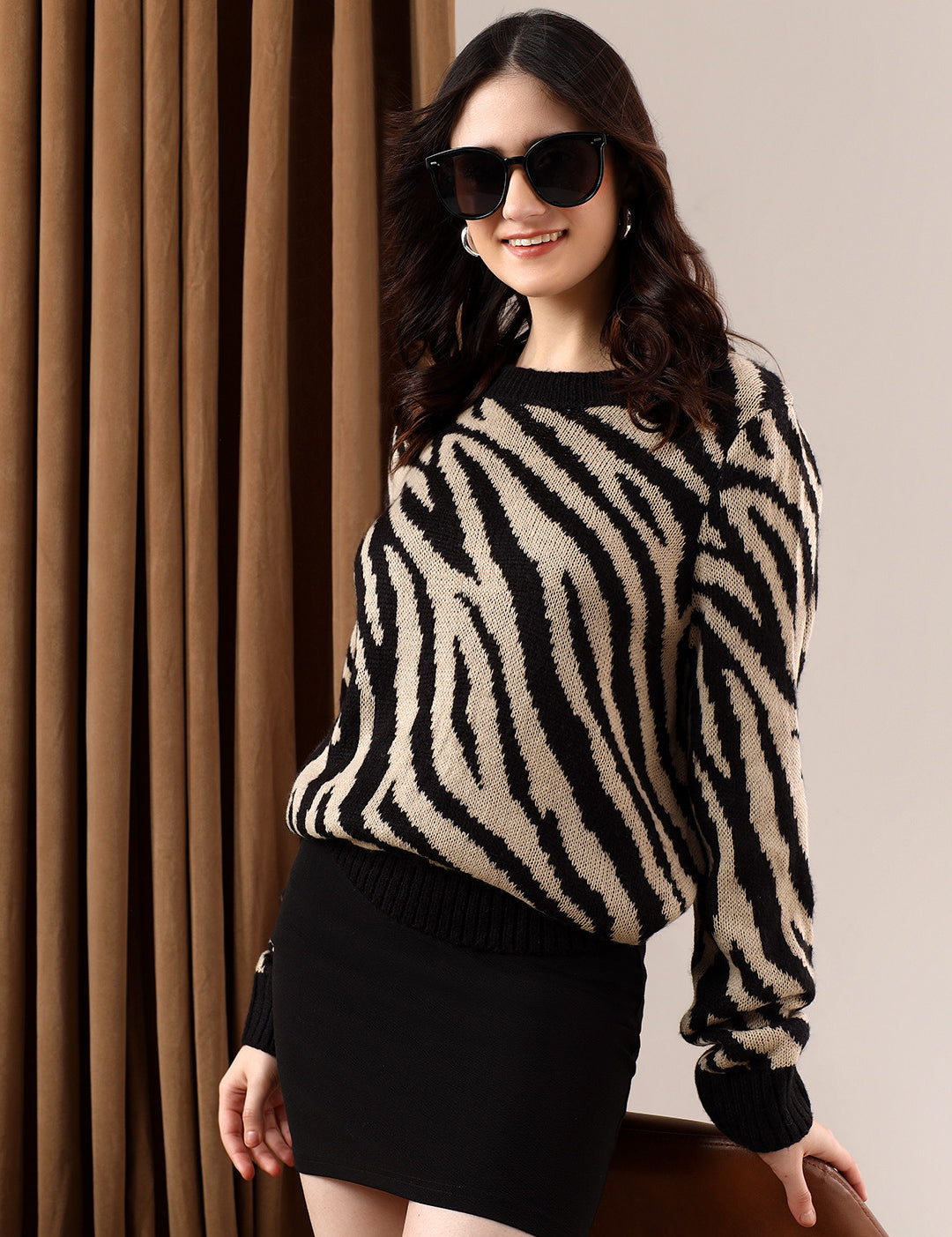 KOTTY Printed Round Neck Casual Women Multicolor Sweater 